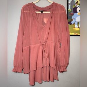 Torrid Tiered Ruffle Long Sleeve blouse sheer Size 3 (3X) Pink